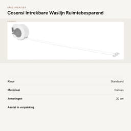 Waslijn Uittrekbaar 13 Meter - Ruimtebesparend - Wandmontage - Draagbaar - Geschikt voor Balkon - Gemaakt van ABS/PVC - Kledinglijn — thumbnail 3