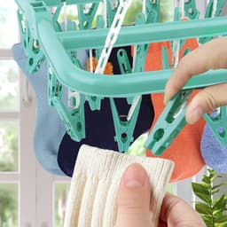 Opvouwbaar wasrek met 32 clips - handig voor sokken en babykleding - blauw — thumbnail 4