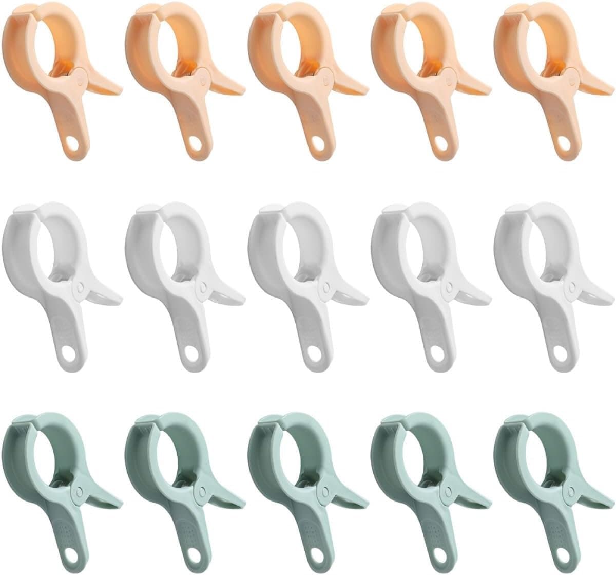 15 stuks- wasknijpers-wasknijpers kunststof -wasknijpers groot-wasknijpers plastic -Droogrek Knijpers -Knijpers-Binnen en Buiten-Strandlaken Knijpers - Badlaken Clips -Voor Handdoeken, Hoed, Jurken,Badhanddoek-Winddicht-Anti Slip-Drie kleuren — afbeelding 1