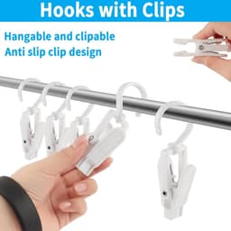 Set van 20 washaakjes met clips – Washaakjes met klem – Ophanghaken – Opbergclips voor de kast – Kunststof – Wit — thumbnail 4