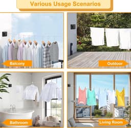Waslijn uittrekbare muur, 4,8 m, uittrekbare waslijn, roestvrij staal, niet doorhangende intrekbare waslijn voor buiten, voor balkon, bijkeuken, badkamer, draagvermogen 20 kg (zwart) — thumbnail 3