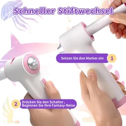 Speed Airbrush Elektrische verfspuitstiften, set van 12 textielmarkers met dubbele punt, 3 sjablonen en 2 sproeikoppen, heldere en rijke kleuren, textielverf om te spuiten, roze — thumbnail 4