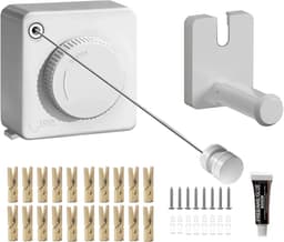 5,1 m waslijn, uittrekbaar, balkon, waslijn, wit, upgrade | Wandgemonteerde roestvrijstalen waslijn. Zwaar draagvermogen, niet doorhangt, voor balkon, badkamer, hotel, wasruimte — thumbnail 1