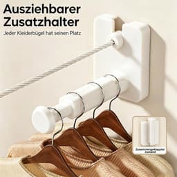 5,1 m waslijn, uittrekbaar, balkon, waslijn, wit, upgrade | Wandgemonteerde roestvrijstalen waslijn. Zwaar draagvermogen, niet doorhangt, voor balkon, badkamer, hotel, wasruimte — thumbnail 5