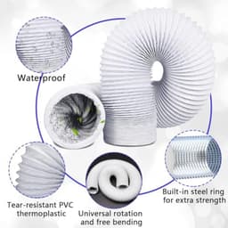 PromoHome Ontluchtingsslang 125 mm - 4,2 m Flexibele Aluminium/PVC Wasdroger Luchtkanaal met 2 Klemmen en 5 m Aluminiumtape - Ventilatieslang voor Airco, Afzuigkap en HVAC - Wit — thumbnail 2