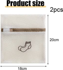 Waszakken voor delicate kleding en beha's - Set van 2 - Voor wasmachine - Netzak met sluiting - Sokken, schoenen, beddengoed - 18 x 20 cm — thumbnail 2