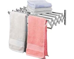 Droogrek Kleding - Handdoekhouder Muur - Ruimtebesparend Drogen - Roestvrij Staal - 70 cm - Zilver