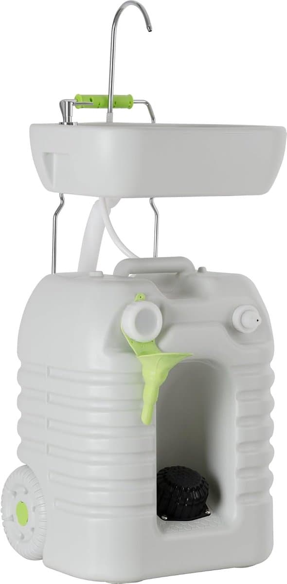 PSW-45 Quixie draagbare kampeerwasbak - Mobiele camping outdoor reis wastafel met 45 L mechanische voet waterpomp tank en zeepdispenser - Verstelbare spoelbak en trolley functie — afbeelding 1