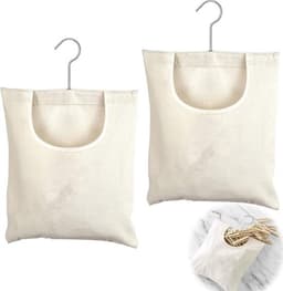 Wasknijperzakken 27 x 32 cm met beugel - Linnen tas om op te hangen - Herbruikbaar organizer voor badkamer of garderobe (Beige) — thumbnail 1