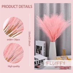 30 stuks droogbloemen roze, natuurlijk kunstpampasgras, decoratief pampasgras, wollig, pampasgras, kunstdroogbloemen, decoratie, boho voor bruiloft en woondecoratie (donkerroze) — thumbnail 5