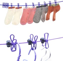 Waslijn met Clips - Reis Waslijn - Kleding Drogen - Intrekbaar en Verstelbaar - 180 cm Lengte - Rood — thumbnail 3