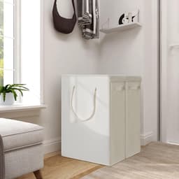 Slimme wasmand met deksel, 58 L, hoge smalle wasmand, ademend, inklapbaar, hoge smalle waszak, grote opbergmand, afvalbak voor wasgoed, slaapkamer, beige. — thumbnail 2
