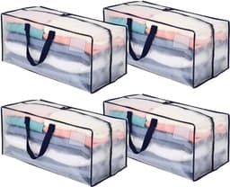 Pak van 4 extra grote verhuistassen met rugzakriemen, verhuishulpmiddelen, sterke handvatten en ritsen, kledingopberger, waszakken, herbruikbaar en duurzaam (transparant, pak van 4) — thumbnail 1