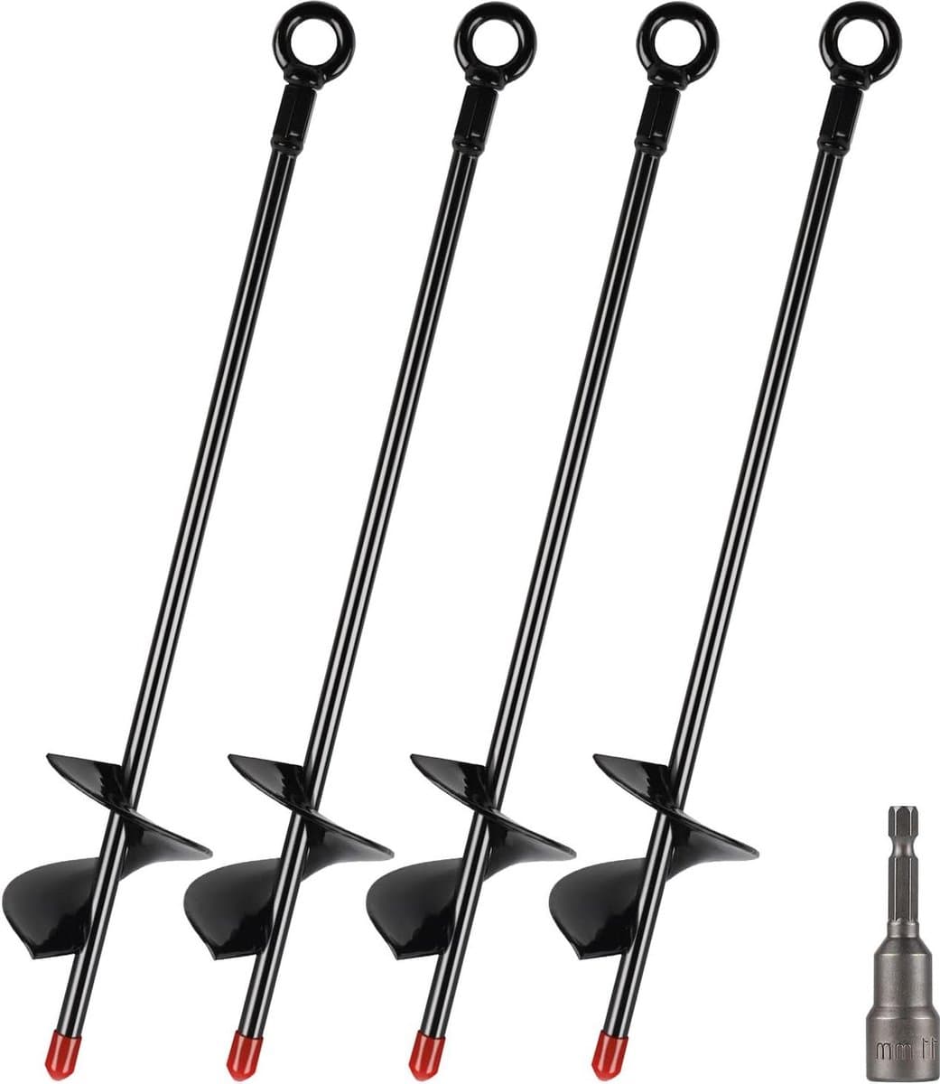 Grondanker 4 stuks met spiraalboor 15 inch - Voor trampoline, schommels, tenten en meer — afbeelding 1