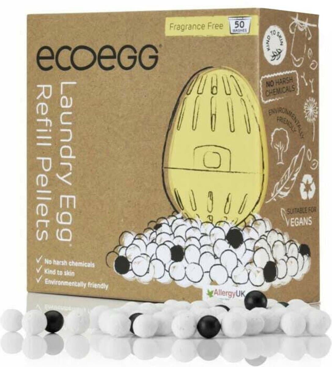 EcoEgg - Wasballen Ei Navulling Parfumvrij - Wasparels 50 Wasbeurten - Hypoallergeen - Voor Gevoelige Huid — afbeelding 1