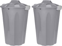 2x stuks kunststof wasmanden met deksel rond grijs 40 liter - Wasmanden/wasgoedmanden - Huishouden — thumbnail 1