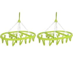 2x stuks droogcarrousel/droogmolentje groen met 20 knijpers - Droogrek/Droogmolen/Wasrekje