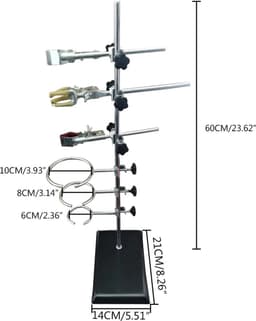Tumex - Laboratorium standaard - Laboratorium Rek - Met 9 Clips - Verstelbare Hoogte 60 cm - Voor Kolven en Condensors - IJzeren Basis — thumbnail 3