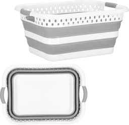 Springos Wasmand - Opvouwbare Wasmand - 24L - Grijs/Wit — thumbnail 2