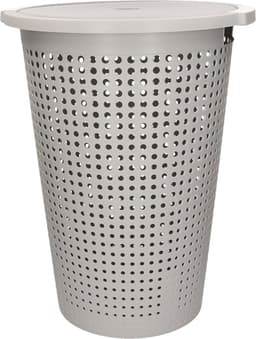 2x stuks kunststof wasmand met deksel rond grijs 35 liter - 40 x 52 cm — thumbnail 3