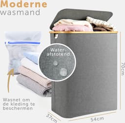 Blumtal Wasmand 150L - Wasmand met 3 uitneembare waszakkken - Wasmand met 3 vakken - Smalle wasmand - Flesverzamelaar - Wasmand met deksel - Grijs — thumbnail 4