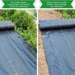 Grondankers grondankers, 40 groene grondankers en 40 bufferschijven, anti-roest, haringen van staal, tuingrondankers voor kunstgras, haringen voor tent, onkruidvlies, tuinvlies, omheining, 150 x 25 mm, 2,8 mm — thumbnail 3
