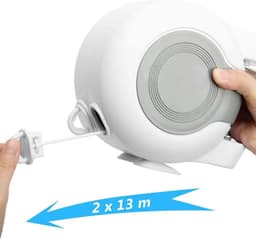 TechU™ Uitschuifbare Dubbele Drooglijn – 2x 13 meter – Waslijn – Kleding drogen – Wit – TechU™ uitschuifbare dubbele drooglijn – 2x 13 meter – Wit – Waslijn – kleding drogen – Duurzaam en stevig – Eenvoudig te installeren – binnen en buiten — thumbnail 1