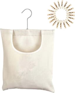 Hangende Waszak - Knijper Mand - Wasknijpers Opbergen - 360 Graden Haak - 32 x 27 cm - Beige — thumbnail 1