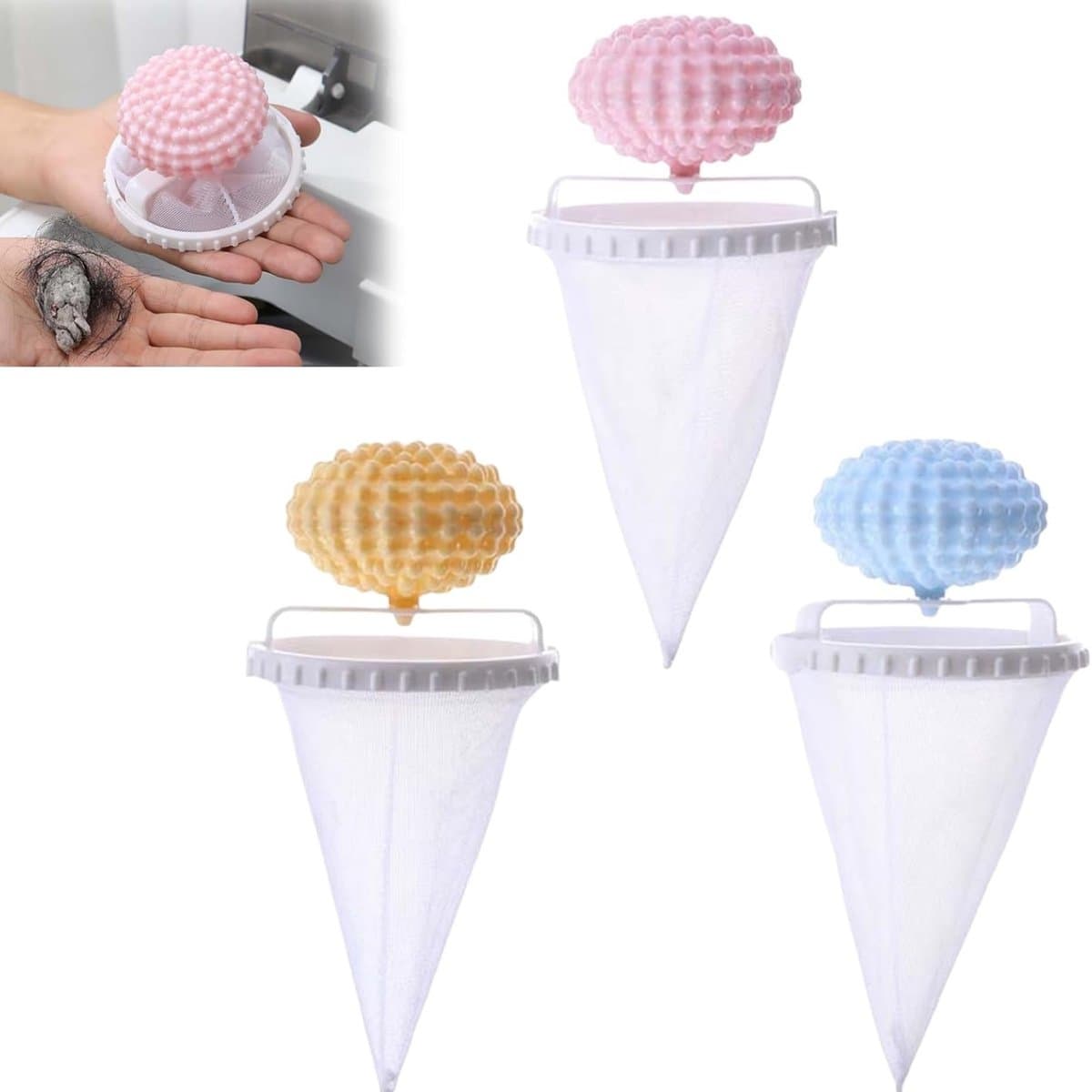 3-delige Wasmachine Haarfilter Set – Drijvende Waszak Anti-Huisdierhaar – Herbruikbare Pluis- en Vuilvanger voor Wasmachine — afbeelding 1
