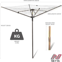 Draaibare Waslijn - Tuin Droogrek - Buiten Wassen - Eenvoudig Openen - 45 Meter Droogruimte - Donkergroen — thumbnail 3
