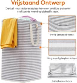 Wasmand, Grote Opvouwbare Waterdichte Wasmanden met Verlengde Handgrepen, Laundry Basket, Dirty Clothes Washing Basket voor Kleding, Slaapkamer, Blauw, Grijs, 75L — thumbnail 3