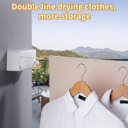 Premium uitschuifbare waslijn | Stevige uitschuifbare lijn, geschikt voor het drogen van kleding binnen en buiten, ook ideaal voor op reis of tijdens het kamperen, vergrendelbaar om doorhangen te voorkomen (wit) - 4,2 meter — thumbnail 4