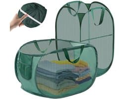 carmdering - Pop-up Wasmand - Opvouwbare Wasmachine Mand - Mesh Waskorf - Snel Openen En Sluiten - Optimale Luchtcirculatie - Polyester Mesh En Stalen Draad - Duurzaam Groen Design - Ideaal Voor Meerdere Ruimtes - 2 Stuk