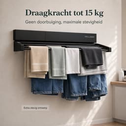Vellano Wanddroogrek Inklapbaar – Premium Wasrek Muur 80 cm – 4 m Drooglengte – Stevig & Ruimtebesparend – Incl. Boormal & Bevestigingsset – zwart — thumbnail 3