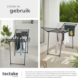 tectake® Droogrek - Wasrek - 18 Meter Drooglengte - Inklapbaar - Staand - Droogrekken met 2 Houders voor Kleine Was - Hoge Zijvleugels voor Lange Kleding - Zwart — thumbnail 5