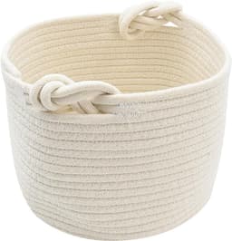 Handgeweven Opbergmand met Stevige Handgreep, Herbruikbare Cadeaumand, Lege Mand voor Kinderdagverblijf, Opbergoplossing voor Baby Speelgoed en Babywas, Katoenen Touw, 24 x 18 cm, Wit — thumbnail 1