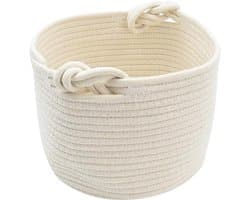 Handgeweven Opbergmand met Stevige Handgreep, Herbruikbare Cadeaumand, Lege Mand voor Kinderdagverblijf, Opbergoplossing voor Baby Speelgoed en Babywas, Katoenen Touw, 24 x 18 cm, Wit