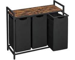 Jurrys Badkamerkast - Wasmand - Badkamermeubel - Stijlvol - Ruimtebesparend - Industrieel - Mdf - Staal - 92.5x33x72cm - Zwart
