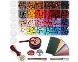 635 Stuks 24 Kleuren Lijmwas Set met Octagonale Wasbolletjes en Levensboom Stempel voor Brieven en Uitnodigingen