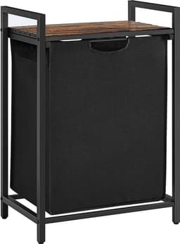 FurnStar - Wasmand - Was emmer Met Plank - Wasbox - Waszak Van Oxford Stof - Uitschuifbaar Verwijderbaar - Metalen Frame - 65 L - 50 x 33 x 72 cm - Vintage Bruin-Zwart — thumbnail 1