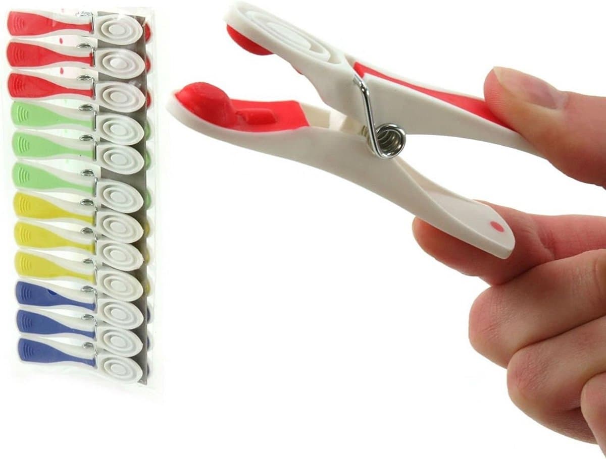 Sterke Kleperpennen - Wasknijpers - Kleding Drogen - Zachte Rubberen Tips - 12 Stuks - Verschillende Kleuren — afbeelding 1