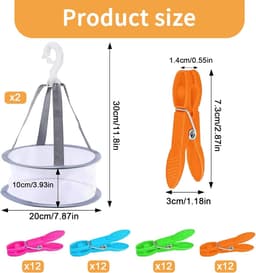 Wasknijpers met mand - Kledingknijpers - Kleding drogen - Winddicht ontwerp - 48 stuks - Multicolor — thumbnail 3