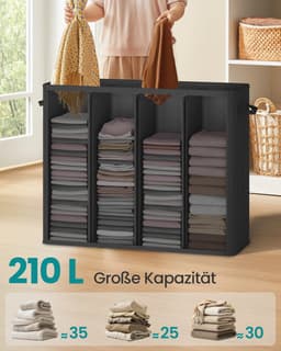 M-Goods - Wasmand 210L - Wasmand 4 Vakken met Deksel - Wassorteerder met Uitneembare Waszakken - Zwart — thumbnail 4