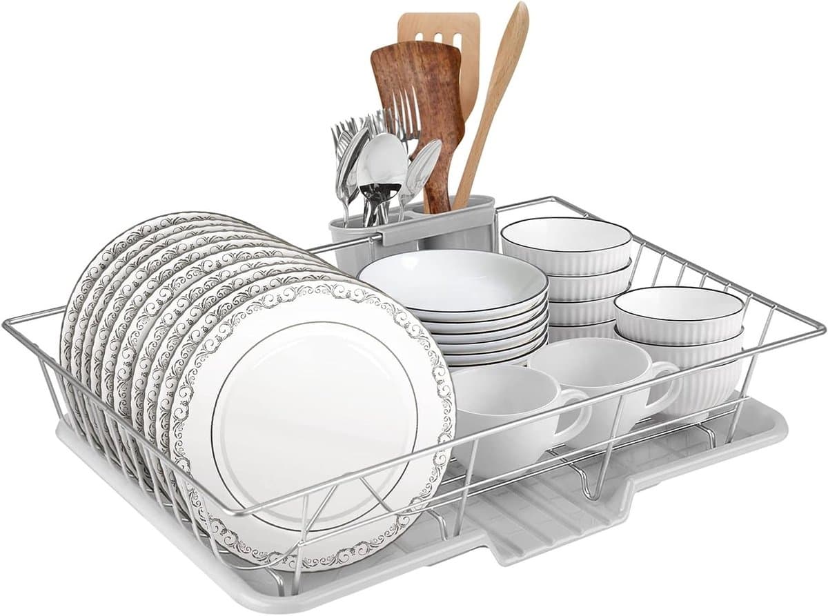 Drainer voor Borden, Bekers en Bestek - Droogrek voor Keuken, Afvoerbak voor Vaat, 48x30x11cm — afbeelding 1