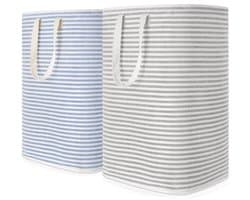 Wasmand opvouwbaar 80L set van 2 – waterdicht met handgrepen – grote opvouwbare wasmand – grijs & blauw