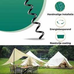 Spiraal Grondanker Set – 3 Stuks (40cm – Zware Grondschroef voor Tent & Tarp – Haringen Camping / Honden Anker / Boom Verankering – Inclusief Touwen & Banden — thumbnail 3