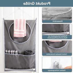 Hanging Laundry Basket voor Deur, Waszak met Zuignappen en RVS Deurophanghaken, Ideaal voor Thuisgebruik en Ruimtebesparing — thumbnail 4