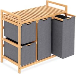 Wasmand 3 compartimenten - Kleding Sorteerder - Was Sorteren - Met Plank Wielen - 3 x 50 Liter - Grijs — thumbnail 1