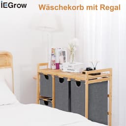 Wasmand 3 compartimenten - Kleding Sorteerder - Was Sorteren - Met Plank Wielen - 3 x 50 Liter - Grijs — thumbnail 4