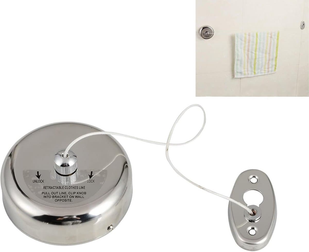 Intrekbare Waslijn - Droogrek Touw - Kleding Drogen - Verstelbare Lengte - 2.8 Meter - Zilver — afbeelding 1